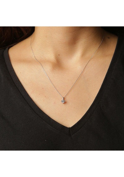 Beyaz Altın Tektaş Zincir Kolye 87194288