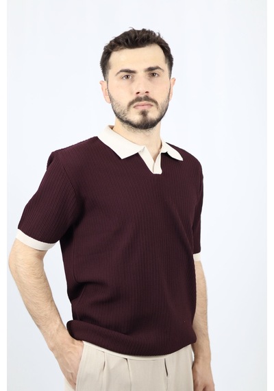 Ventov Polo V Yaka Fitilli Erkek Triko Vtr2602 Bordo