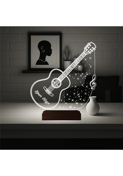 Luvivia Klasik Gitar Müzisyen Hediye Kişiye Özel 3d Lamba - Masa Gece Lambası V2 Şeffaf