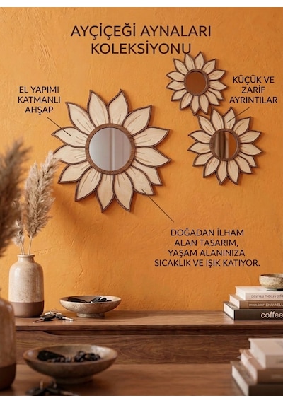 Ayna Ayçiçeği Ahşap Beyaz - Kahverengi