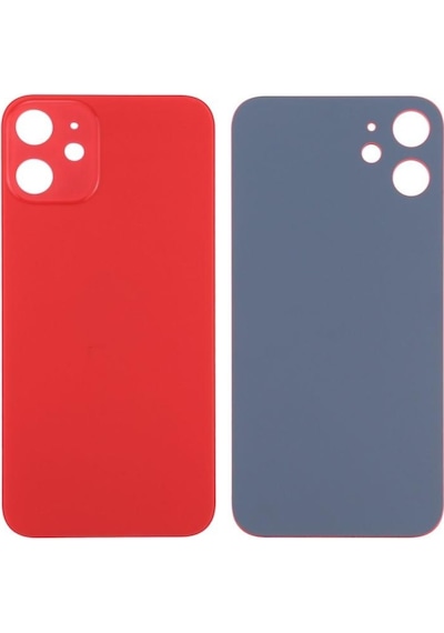 Apple Uyumlu iPhone 12 Mini Logolu Arka Pil Batarya Kapağı - Lens Hariç Kırmızı