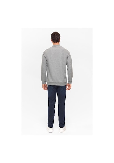 SÜVARİ Gri Regular Armürlü Polo Yaka Sweatshirt Gri