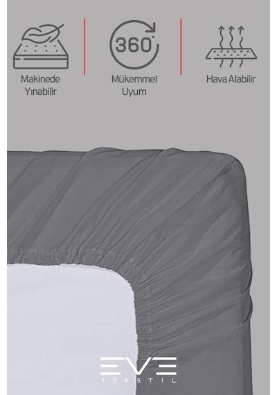 Eve Tekstil Fitted Yüksek Kaliteli Penye Kumaş Tek Kişilik Lastikli Çarşaf Koyu Gri