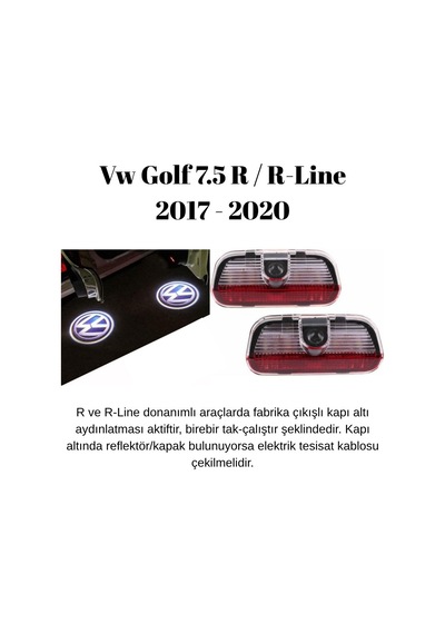 Volkswagen Vw Golf 7.5 R / R-line 2017 2018 2019 2020 Uyumlu Kapı Altı Led Logo Projektörü 3 Boyutlu Hayalet Karşılama Işığı Lazer Işık Geçmeli
