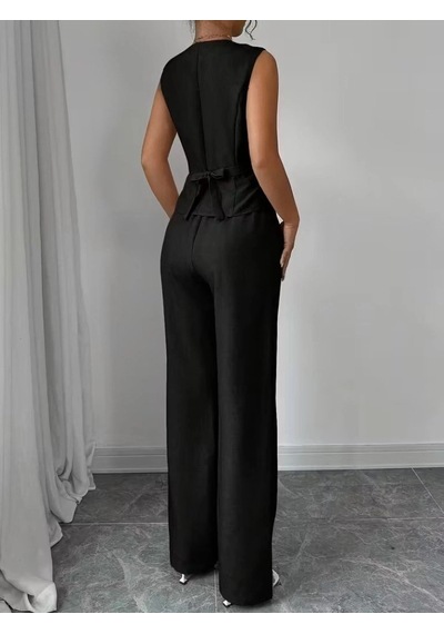 Defymoda Kadın Askılı Önden Düğmeli Bluz Ve Pantolon Keten Ikili Takım Siyah Defymoda Kadın Askılı Önden Düğmeli Bluz Ve Pantolon Keten Ikili Takım Siyah
