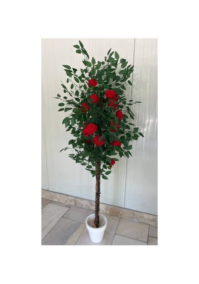 Yapay Gül Ağacı - 21 Kafa Dekoratif Saksı 160 Cm Çok Renkli