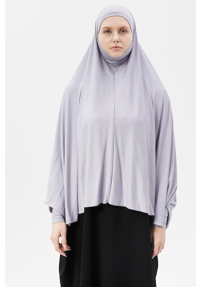 Altobeh Kollu Sufle Çarşaf Üstü Peçeli Pratik Tesettür Hijab - Nikaplı Namaz Örtüsü Gri