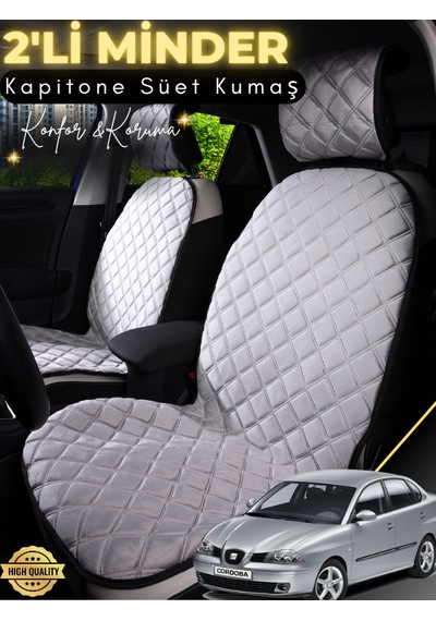 Seat Cordoba Uyumlu 2'li Süet Oto Koltuk Minderi Tam Koruma Hızlı Montaj Su Geçirmez A3 Gri