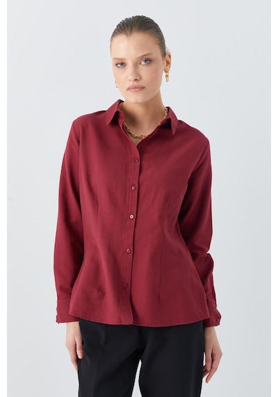 Mixray 4634 Kadın Pensli Fit Gömlek Bordo