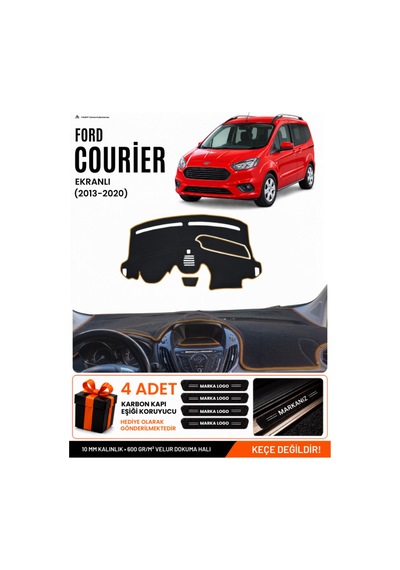Ford Courier 2013-2020 Ekranlı Uyumlu Torpido Örtüsü, Torpido Kılıfı - Siyah Kahverengi