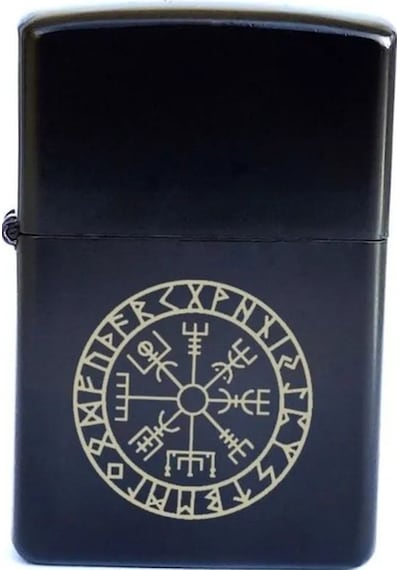 Vegvisir Viking Pusulası İskandinav Sembolü Siyah Metal Benzinli Çakmak