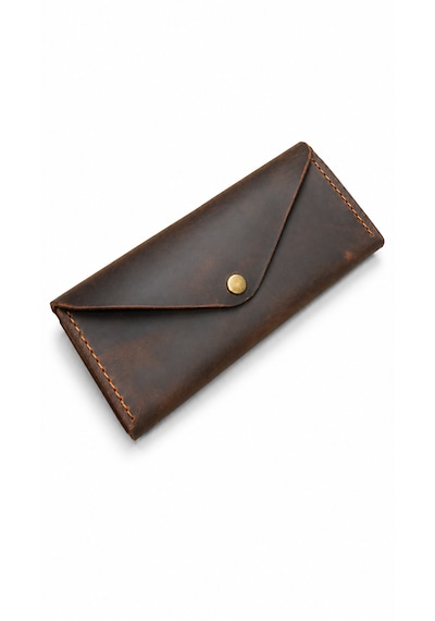 Craft & Luna Hakiki Deri Clutch El Çantası El Yapımı Telefon Bölmeli Portföy Kişiselleştirilebilir Kahverengi