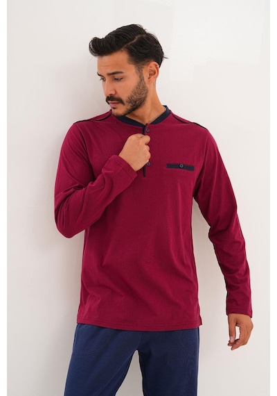 Çift Kaplan Erkek Düz Patlı Bordo Pijama Takımı 8000 Bordo