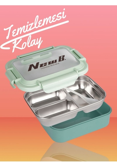 Relaxion Üç Bölmeli, Paslanmaz Çelik, Yeşil Yemek Saklama Ve Taşıma Kabı/kutusu 1000 Ml. 463