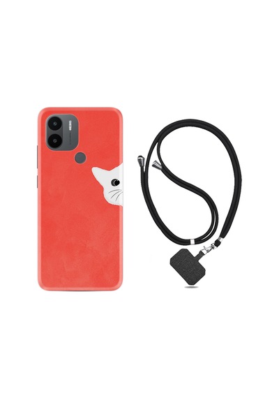 Xiaomi Redmi A1 Kılıf İpli Boyun Askılı Desenli Silikon Kedoş 1735