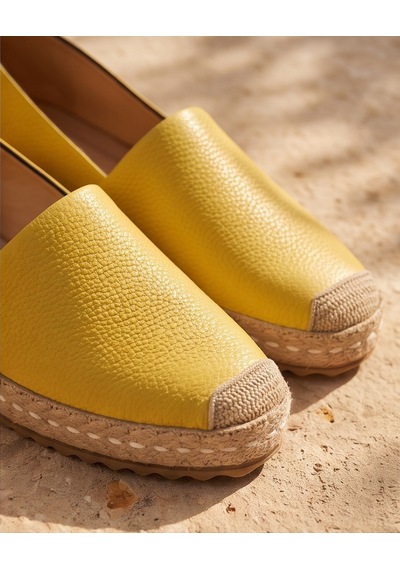 Futsishoes Lucıa Açık Sarı Hakiki Deri Dikiş Detaylı Kadın Espadril