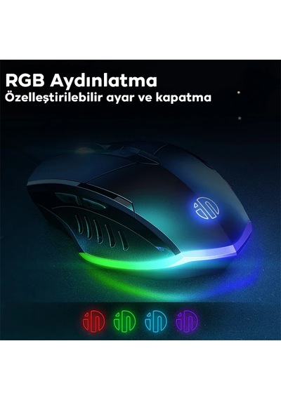 İnphic W1 Sessiz Tıklama Özellikli Ergonomik Kablolu Oyun Mouse Fare 1200/7200dpı- 5775