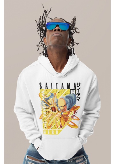 Sevbano Tasarım One Punch Man Saitama Hero Baskılı Unisex Oversize Anime beyaz
