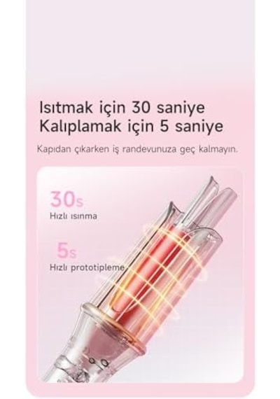 Otomatik Saç Maşası Kalın Su Dalgası 32mm - 30 Saniyede Isınma Pembe