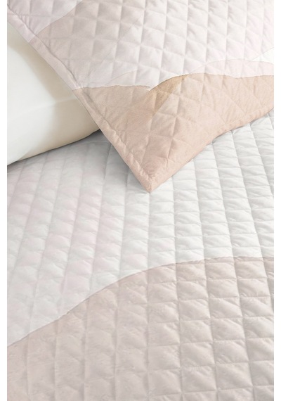 Bej Geometrik Genç Odası Tek Kişilik Pike Takımı - Modern Ekru 160x220 Cm Kapitone Yatak Örtüsü Naif Sazlık Dengesi