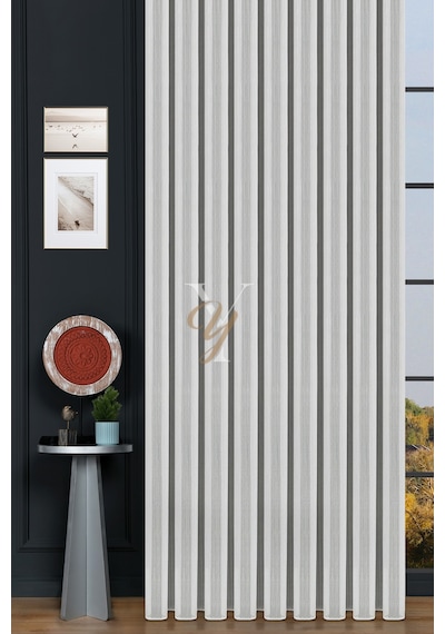 9198 Tül Perde V-01 Beyaz Beyaz