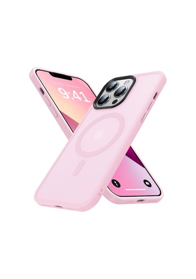 Bix İphone 14 Pro Max Magsafe Uyumlu Kılıf Tam Koruma Manyetik Darbe Emici Pembe