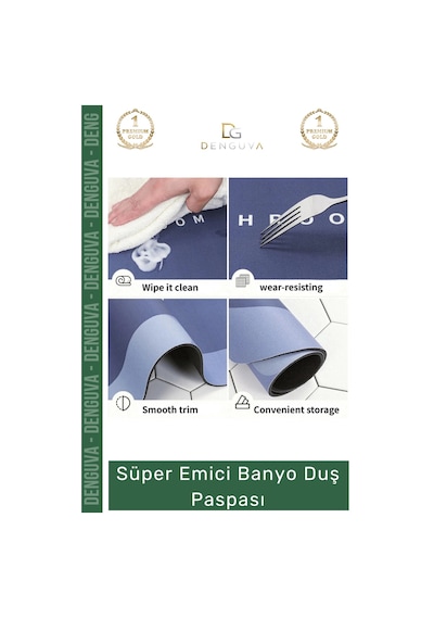 Banyopaspası Dayanıklı Nappa Deri Kaymaz Kauçuk Tabanlı Hızlı Kuruyan Gri Mavi Emici Banyo Duş Pasp Çok Renkli