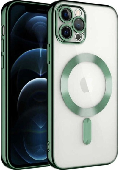 Apple Uyumlu iPhone 13 Pro Max Kılıf Kamera Korumalı M-safe Wireless Şarj Özellikli Zore Demre Kapak Koyu Yeşil