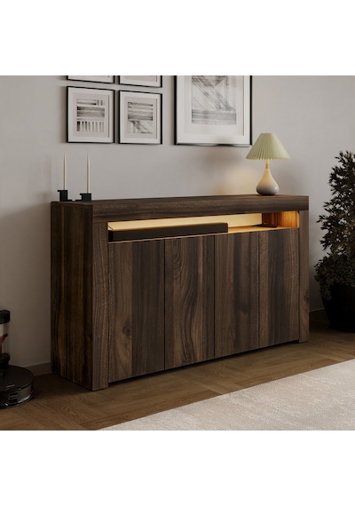 İnarch Dizayn Batı Led Işıklı Konsol Modern 4 Kapaklı Tv Konsolu - Tv Ünitesi Ceviz