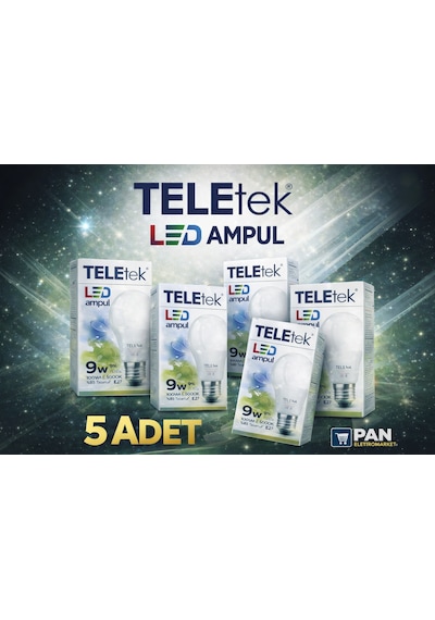 Teletek Led Ampul 9w 5 Li Set 100w Eşdeğer 6500k Beyaz Işık %85 Tasarruf E27 Duy Teletek 1