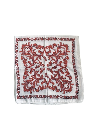 Tikitonki Çok Parçalı Kırmızı Çiçek Desenli Saten Beyaz Eşarp - 90x90 Beyaz Beyaz