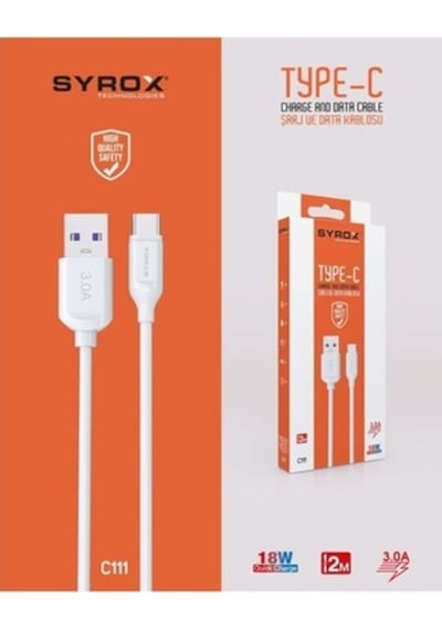 Syrox C111 Type-C Girişli 3.0A 18W Data Ve Hızlı Şarj Kablosu (546861734)