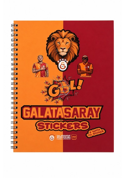 Galatasaray Lisanslı Icardi Ve Osimhen Baskılı Sticker Kitabı - 6 Sayfa 70 Parça Çıkartma Albümü Sarı - Kırmızı