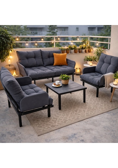 Bahçe Takımı Balkon Ve Cafe Modüler Metal Koltuk Takımı 2+1+1 Sehpalı Füme 1636 Füme Bahçe Takımı Balkon Ve Cafe Modüler Metal Koltuk Takımı 2+1+1 Sehpalı Füme 1636 Füme