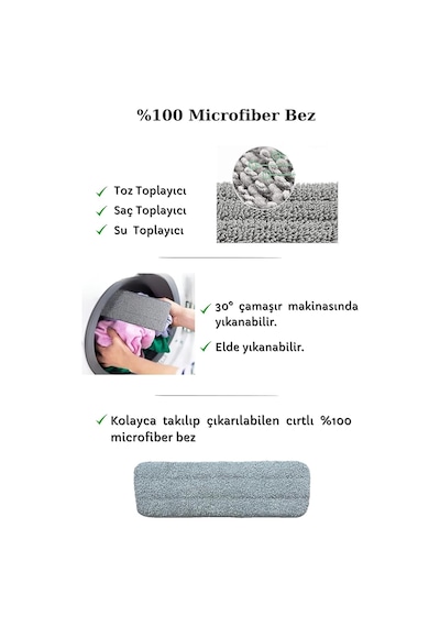 Grothe Wipe Sprey Mop Gri 2 Mop Bezli Tıpasız Sistem 700 Cc Su Hazneli Mikrofiber Parke Mermer Fayans İçin Üretici Ga