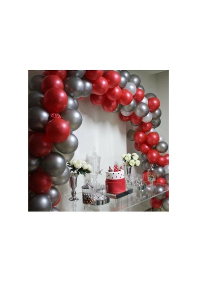 Star 100 Adet Metalik Balon Kırmızı, Gümüş +balon Zinciri Hediye Mix