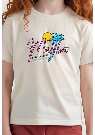 Fyk Kids Kız Çocuk Basic Malibu Baskılı T-shirt Krem