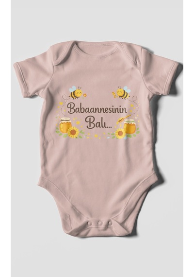 Morivokids Babannesinin Balı Kısa Kollu Bebek Body %100 Pamuk Pastel Pembe