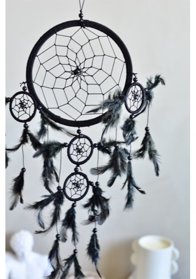 Üç Gözlü Siyah Rüya Kapanı / Dreamcatcher (16,5 Cm Çap)