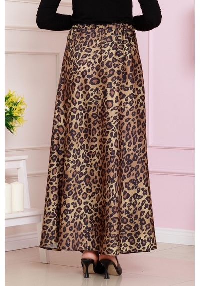Sevitli Beli Bağcıklı Leopar Desenli Etek-hardal-4715 Hardal