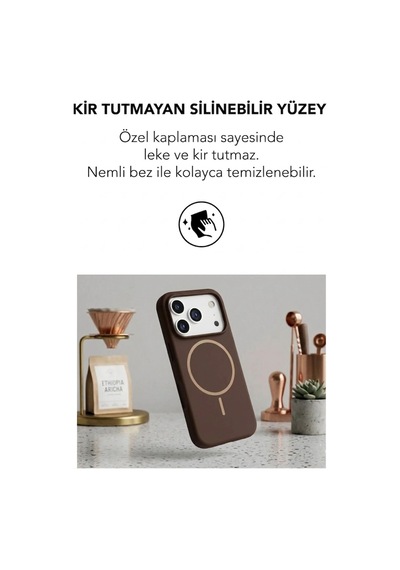 Apple İphone 17 Pro Max Uyumlu Magsafe Lansman Silikon Kılıf Kahverengi
