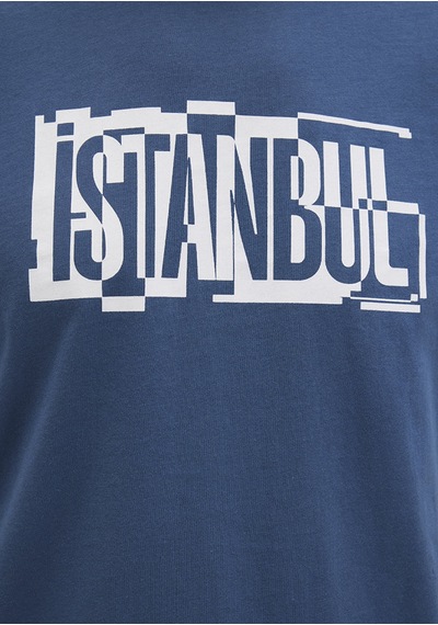 Mavi - İstanbul Baskılı Mavi Tişört 0611789-90609 Mavi