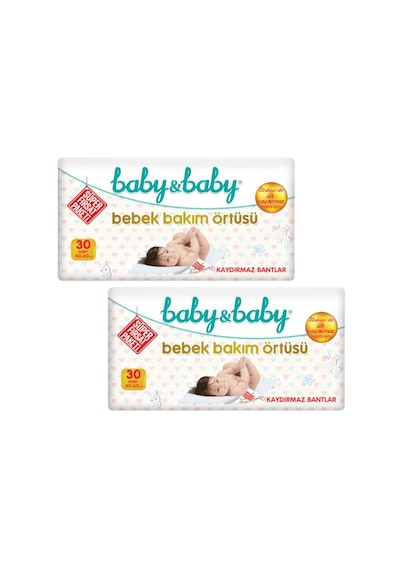 Baby & Baby Süper Fırsat Paketi Kaydırmaz Bantlı Bebek Bakım Örtüsü 60 x 60 CM 2 x 30 Adet
