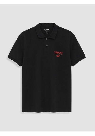 Lcwaıkıkı Classic Siyah Polo Yaka Türkiye Baskılı Erkek Tişört
