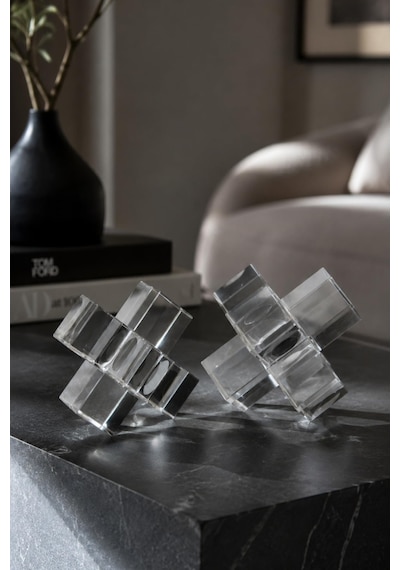 Kristal Küp 2 Li Set Şeffaf Modern Dekoratif Obje