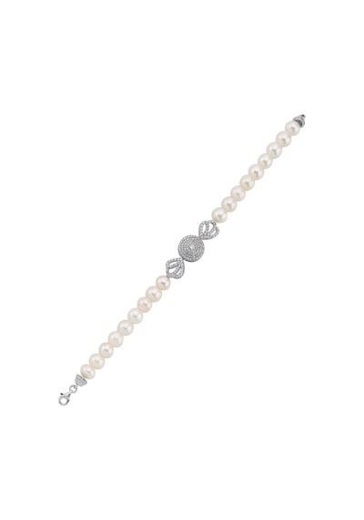 7,5 Mm Zirkon Taşlı İnci Bileklik 18 Cm / Beyaz Gümüş