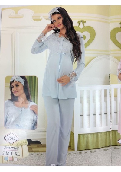 Limissi 2082 Dantelli Hamile Lohusa Pijama Takımı Ecru