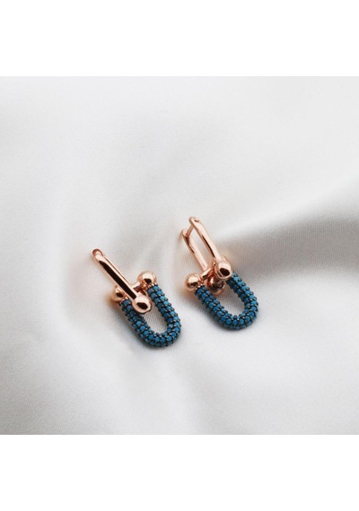 Turkuaz Taşlı Tif Model Rose Gold Kaplama Gümüş Küpe Gümüş
