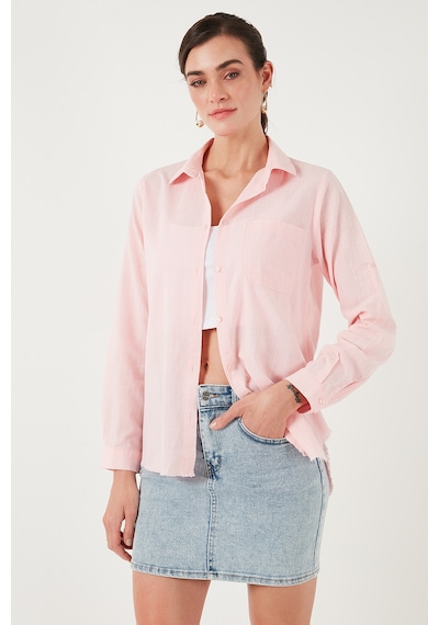 Lela Pamuklu Regular Fit Cepli Bayan Gömlek Cf25S16992 Açık Pembe