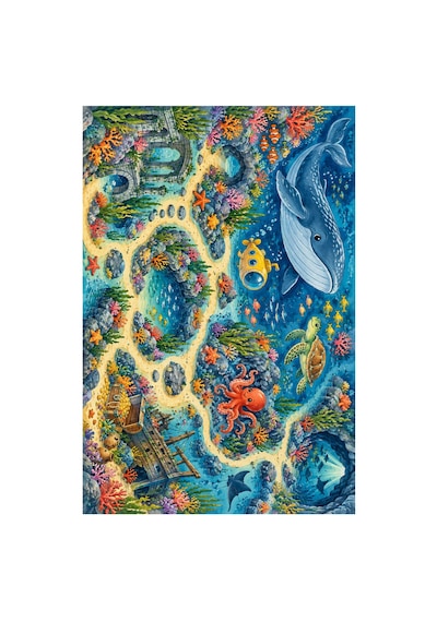 Kartela Halı Okyanus Keşfi Çocuk Oyun Halısı Kaymaz Dot Taban Yıkanabilir 180 X 270 Cm